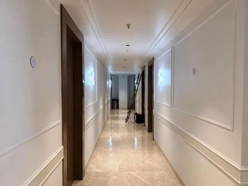 Corridor: consistent detailing carried the full length of every floor. Hotel Silk by Resham, Murthal, Haryana.