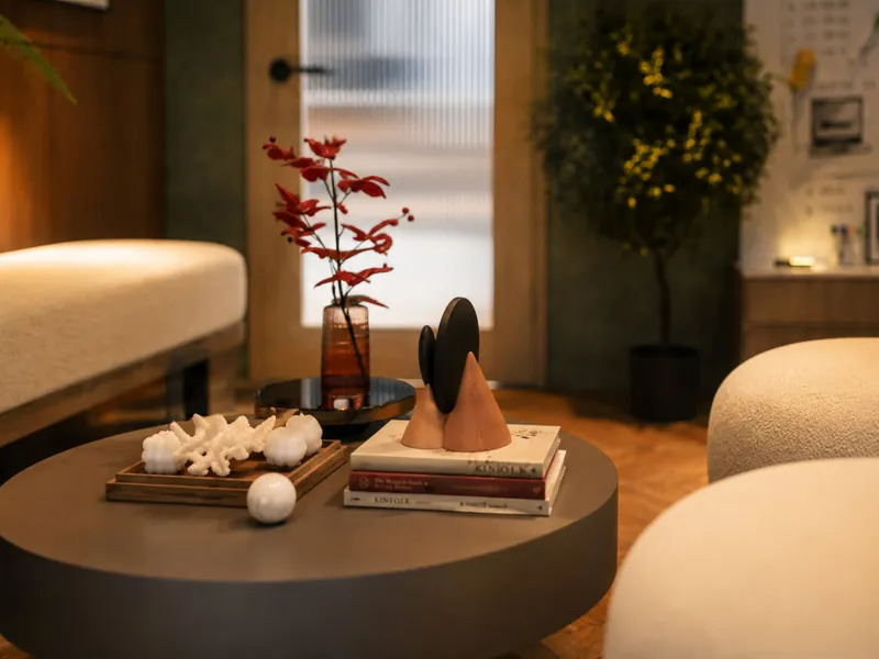 Coffee Table Styling: styling on the coffee table in the seating corner. Indéva Studio Office, Narela.