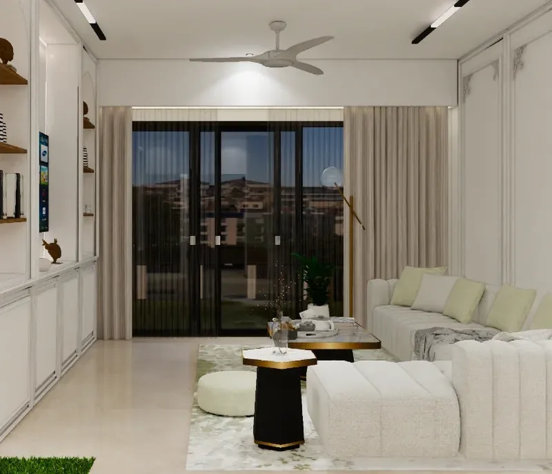 Living Room: neo-classical seating, softly layered. South Delhi Neo-Classical Residence, South Delhi.