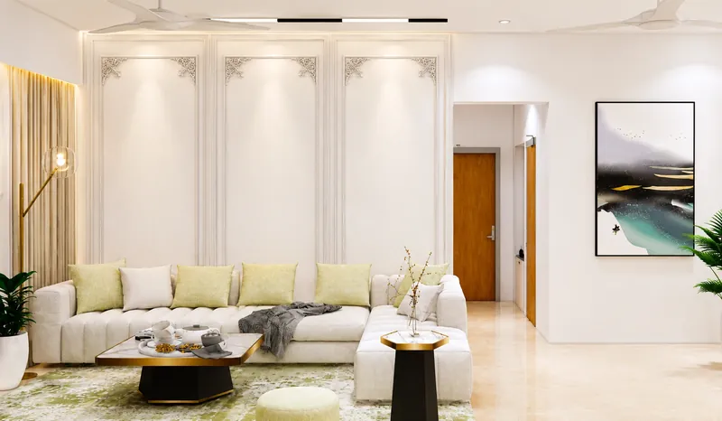 Wall Panelling: classical mouldings, restrained detailing. South Delhi Neo-Classical Residence, South Delhi.