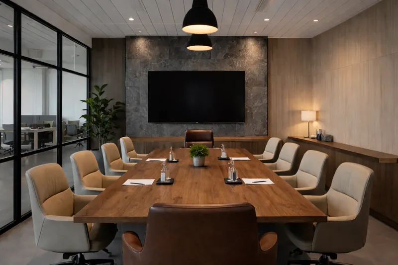 Conference room in a 3,200 sq ft office. Studio Workspace, Gurgaon — Indéva Studio.